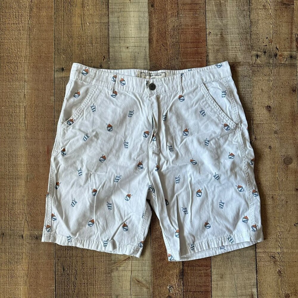 Vintage Genes White Cotton Mens Shorts With Drink Print - 36